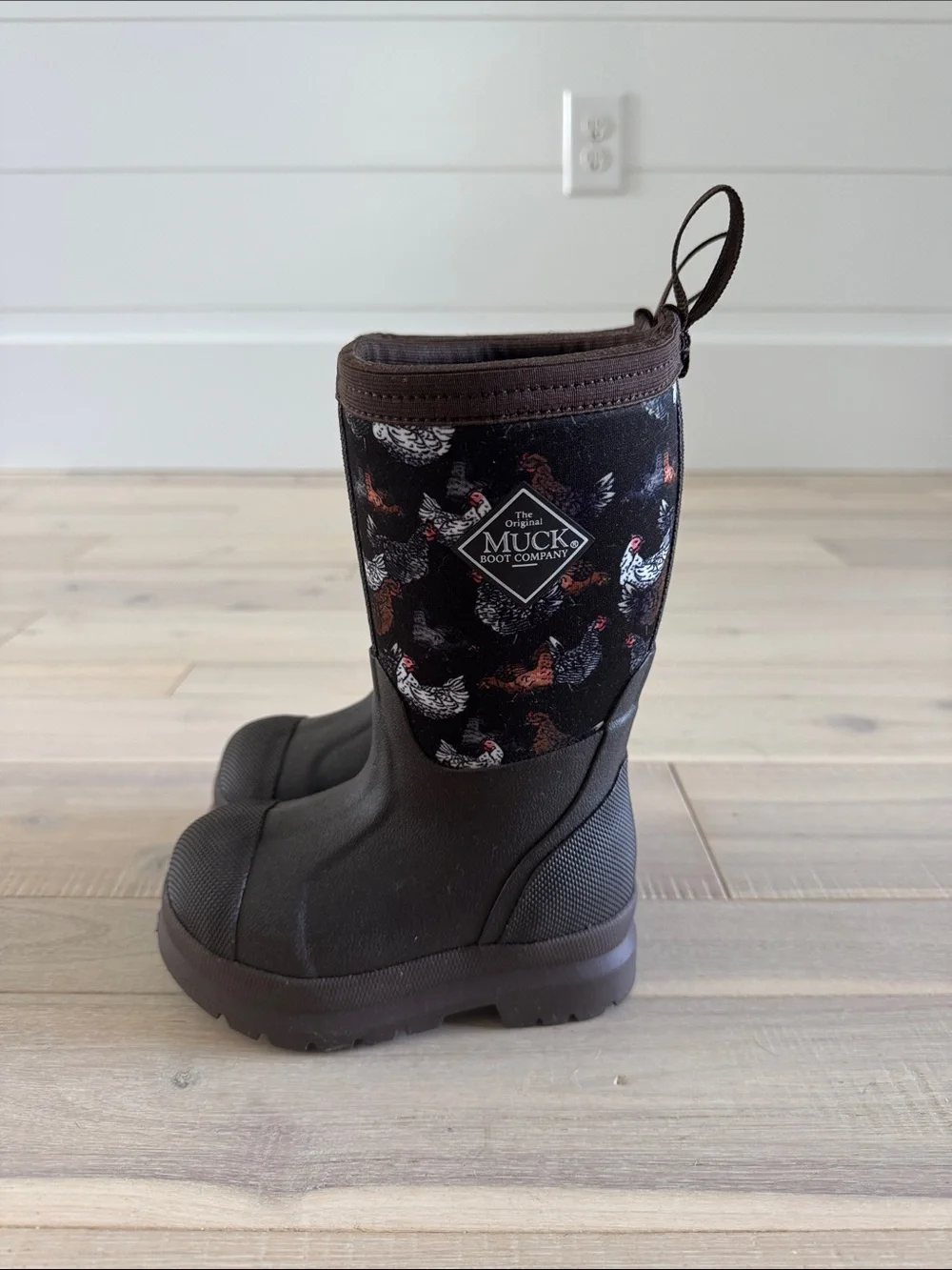 Kids Waterproof Brown Rain & Snow Boots with Hen Print